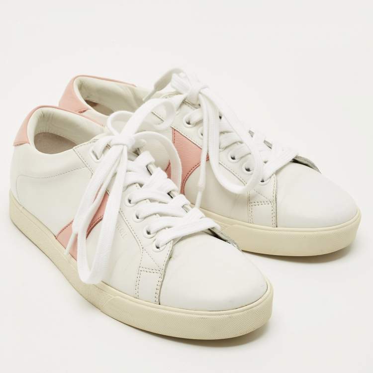 Pre Owned Celine White/Pink Leather Triomphe Low Top Sneakers Size 36