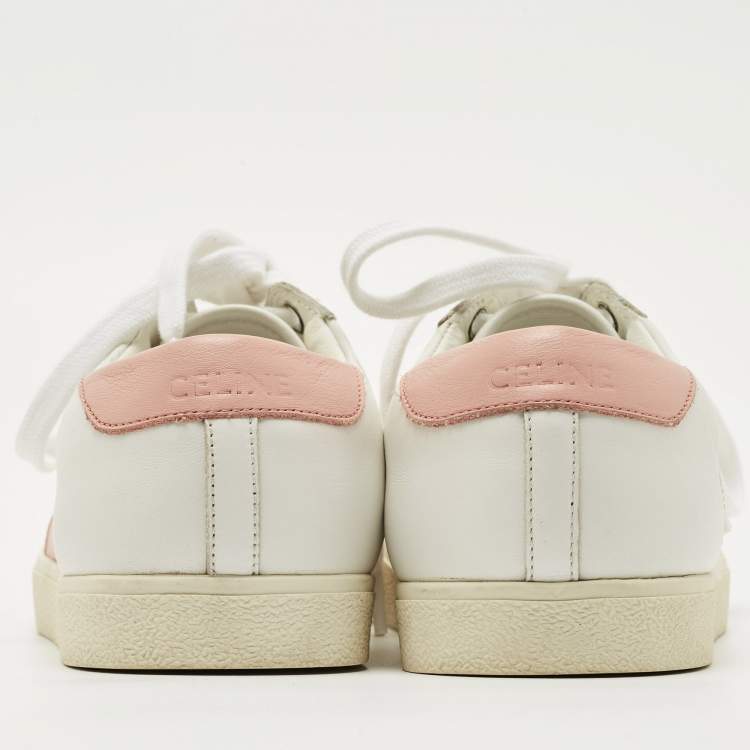 Pre Owned Celine White/Pink Leather Triomphe Low Top Sneakers Size 36