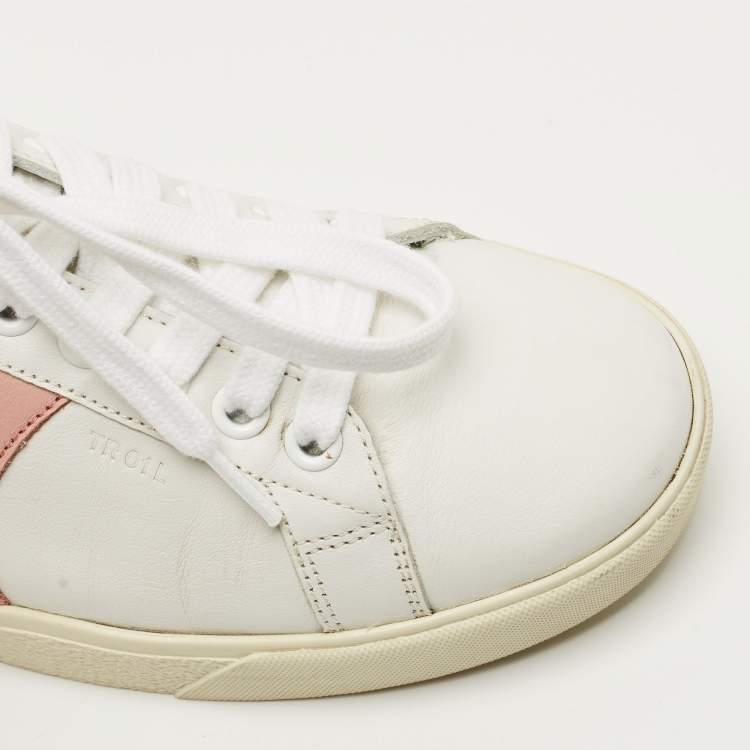 Pre Owned Celine White/Pink Leather Triomphe Low Top Sneakers Size 36