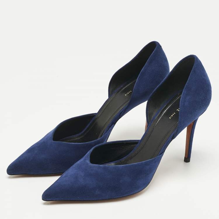 Pre Owned Celine Navy Blue Suede D'orsay Pumps Size 38