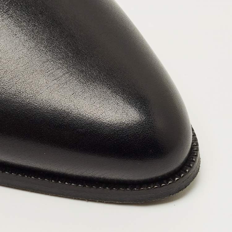 Pre Owned Celine Black Leather Block Heel Ankle Boots Size 37