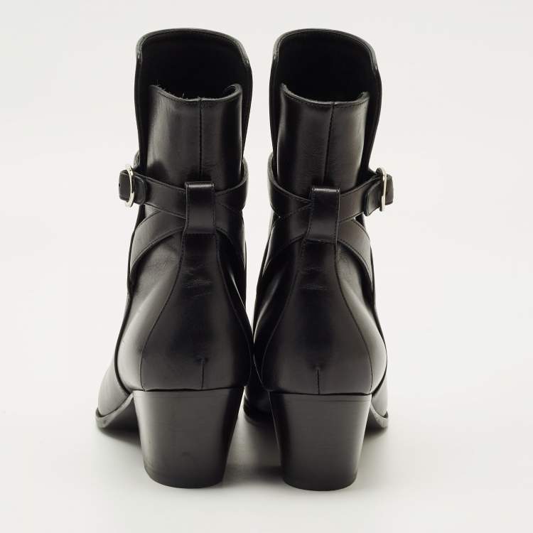 Pre Owned Celine Black Leather Block Heel Ankle Boots Size 37