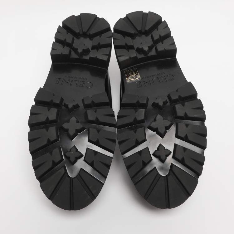 Pre Owned Celine Black Leather Luco Triomphe Chain Loafers Size 38