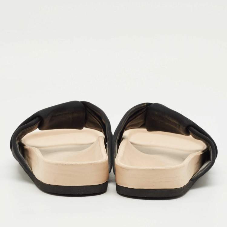 Pre Owned Celine Black/Beige Canvas Twist Flat Slide Size 40