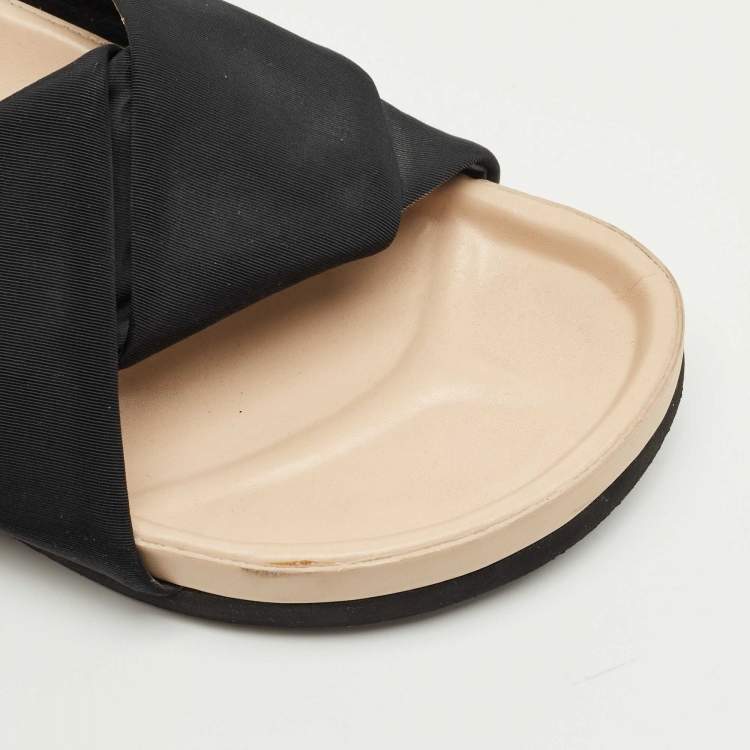 Pre Owned Celine Black/Beige Canvas Twist Flat Slide Size 40