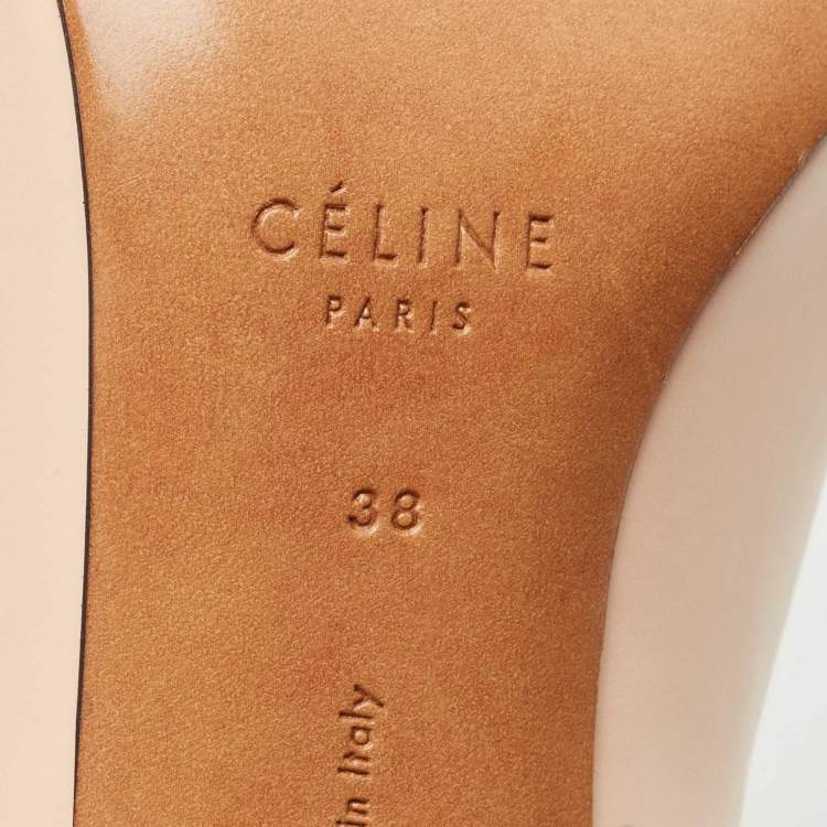 Pre Owned Celine Beige Leather V Neck Pointed Toe Pumps Size 38