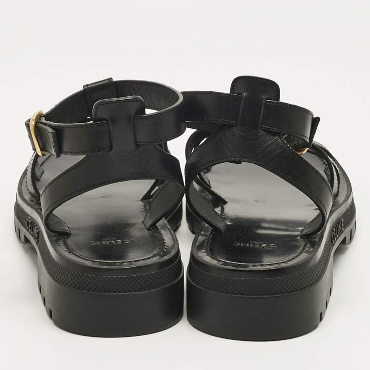 Pre Owned Celine Black Leather Clea Triomphe Strappy Gladiator Sandals Size 40
