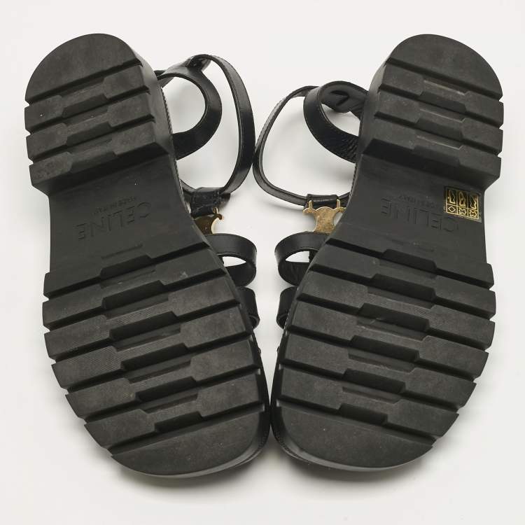 Pre Owned Celine Black Leather Clea Triomphe Strappy Gladiator Sandals Size 40