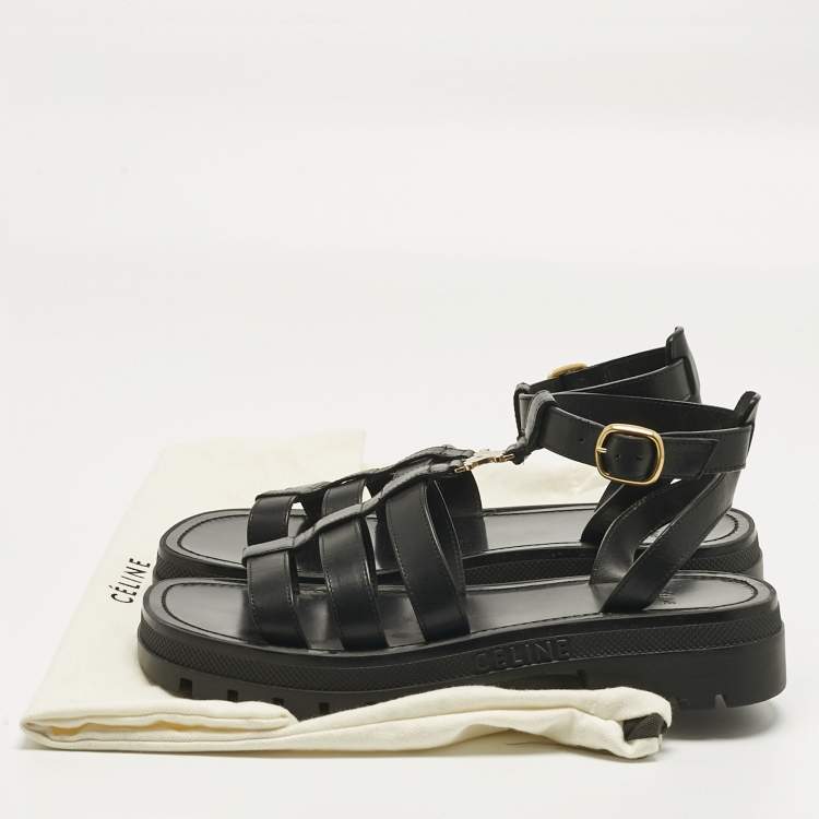 Pre Owned Celine Black Leather Clea Triomphe Strappy Gladiator Sandals Size 40