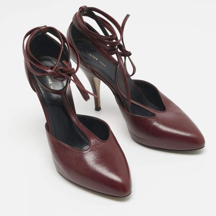 Pre Owned Celine Burgundy Leather Night Out Pumps Size 38.5