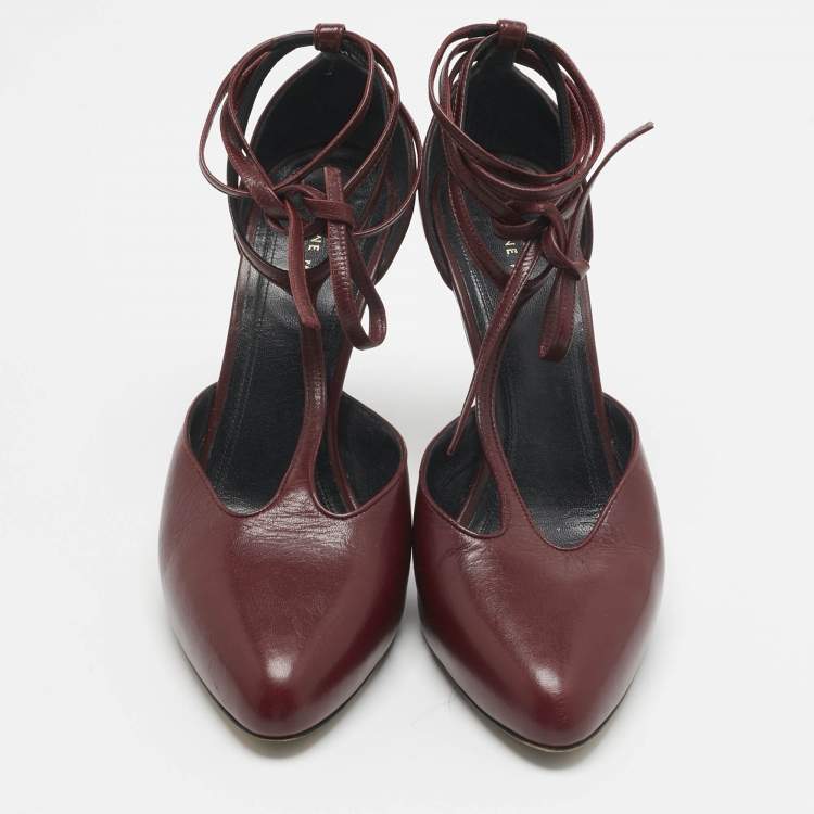 Pre Owned Celine Burgundy Leather Night Out Pumps Size 38.5