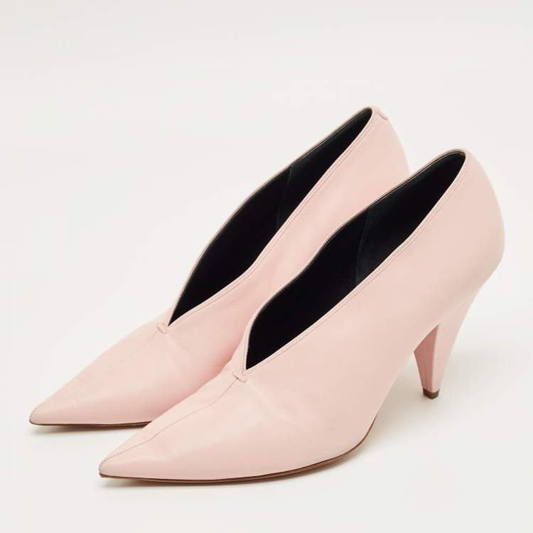 Pre Owned Celine Pink Leather V Neck Nappa Pumps Size 39.5