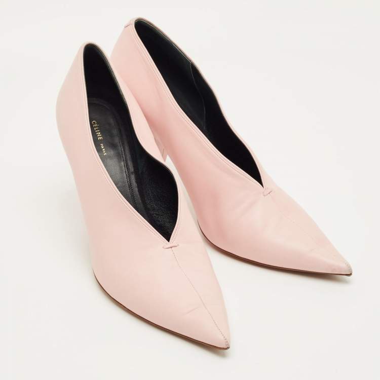 Pre Owned Celine Pink Leather V Neck Nappa Pumps Size 39.5
