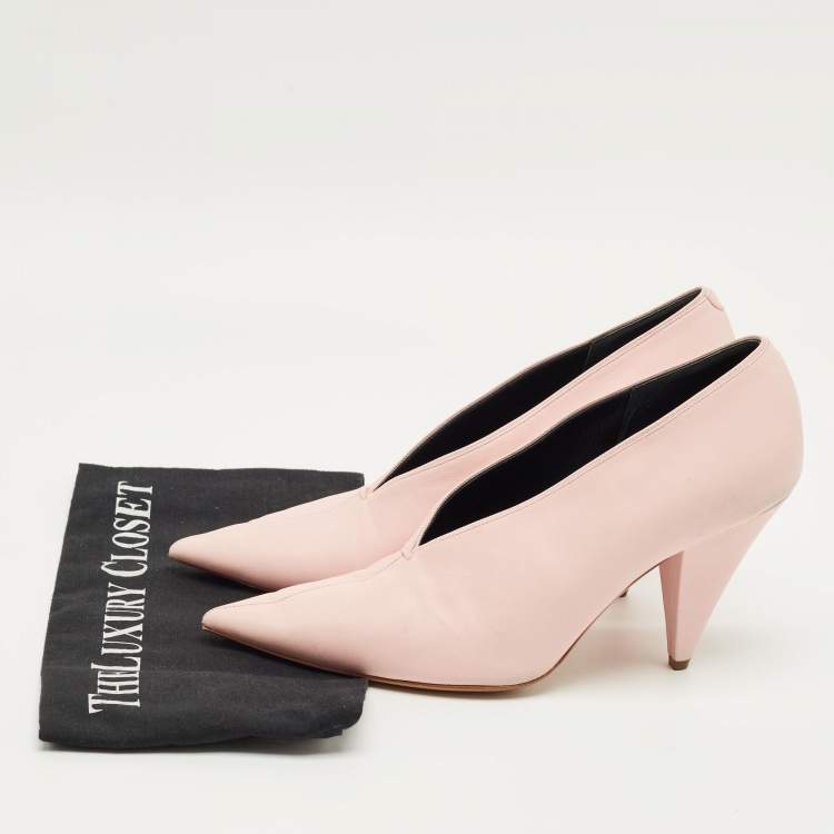 Pre Owned Celine Pink Leather V Neck Nappa Pumps Size 39.5