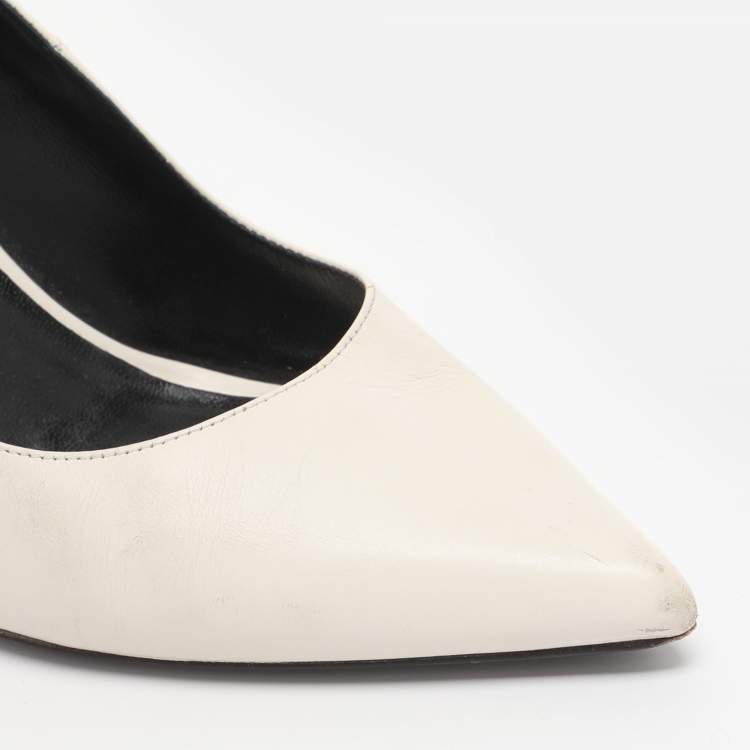 Pre Owned Celine White Leather Pointed Toe Pumps Size 35