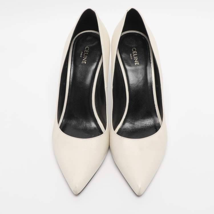 Pre Owned Celine White Leather Pointed Toe Pumps Size 35
