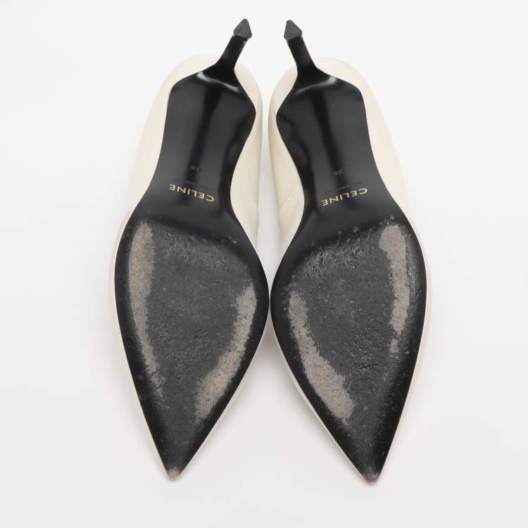 Pre Owned Celine White Leather Pointed Toe Pumps Size 35