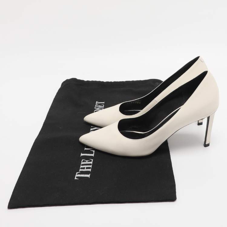 Pre Owned Celine White Leather Pointed Toe Pumps Size 35