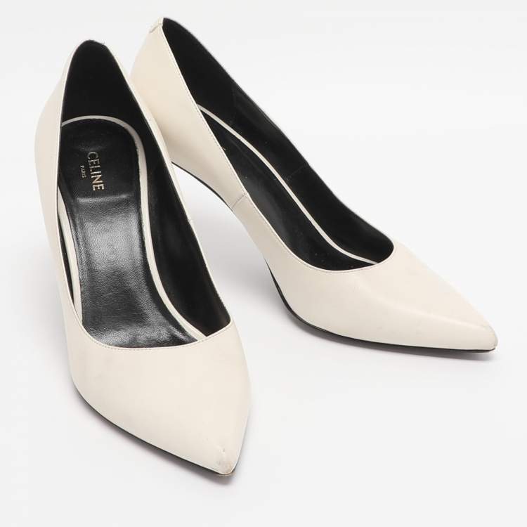 Pre Owned Celine White Leather Pointed Toe Pumps Size 35