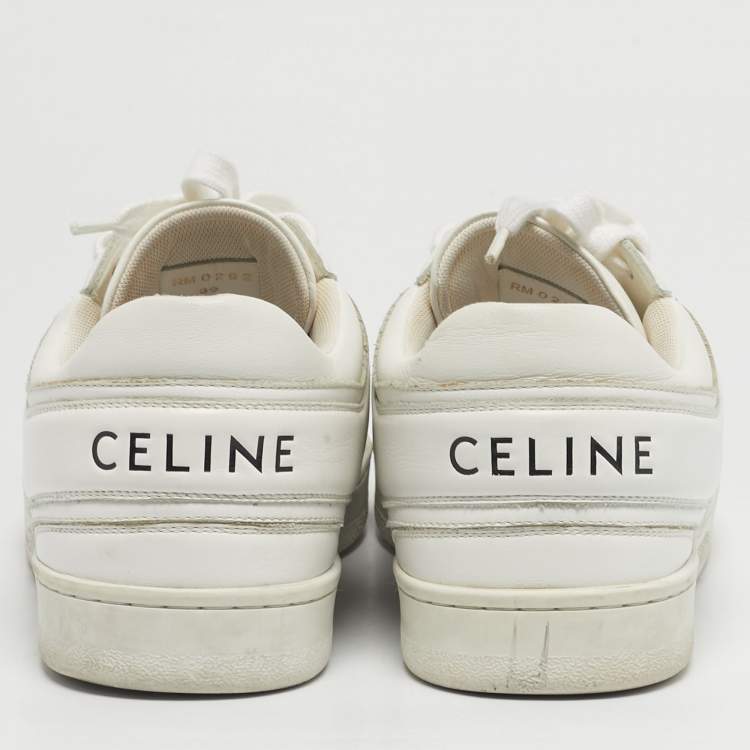 Pre Owned Celine White Leather Lace Up Sneakers Size 39
