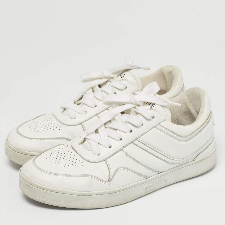 Pre Owned Celine White Leather Lace Up Sneakers Size 39