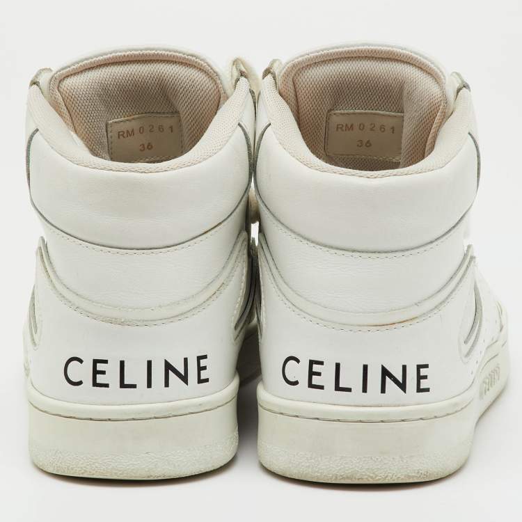 Pre Owned Celine White Leather CT-01 Z High Top Sneakers Size 36