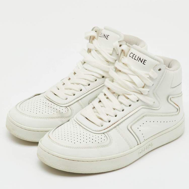 Pre Owned Celine White Leather CT-01 Z High Top Sneakers Size 36