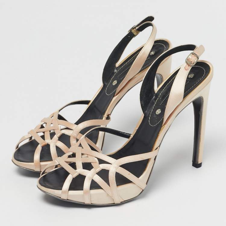 Pre Owned Celine Cream Satin Ankle Strap Sandals Size 40