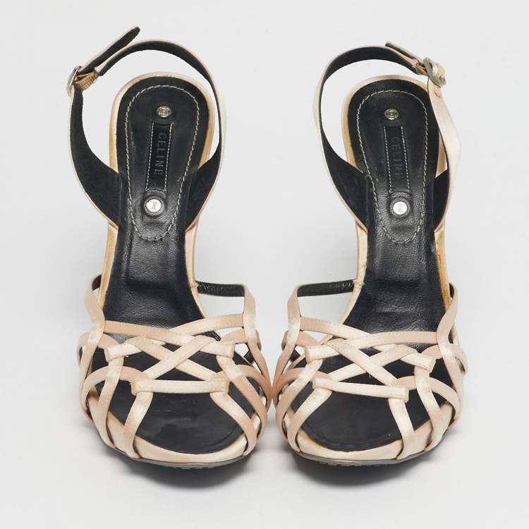 Pre Owned Celine Cream Satin Ankle Strap Sandals Size 40