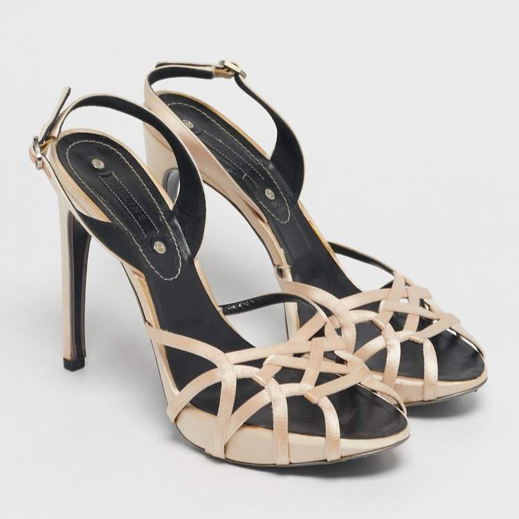 Pre Owned Celine Cream Satin Ankle Strap Sandals Size 40