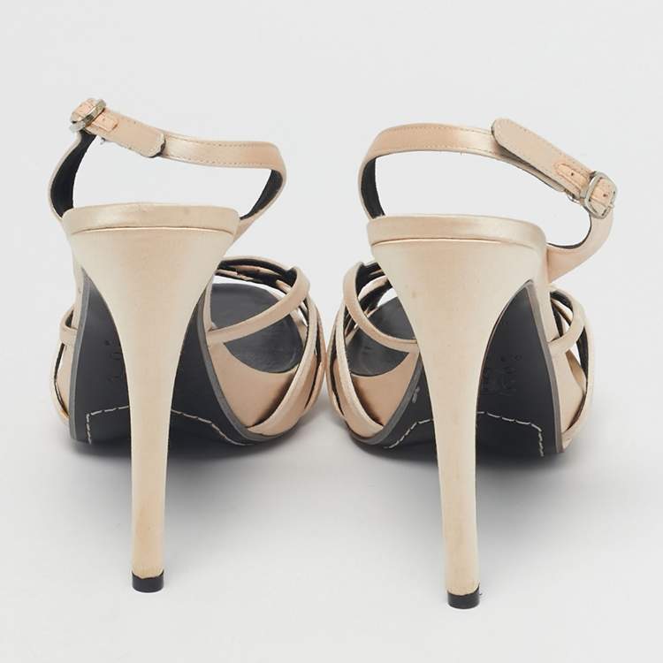 Pre Owned Celine Cream Satin Ankle Strap Sandals Size 40