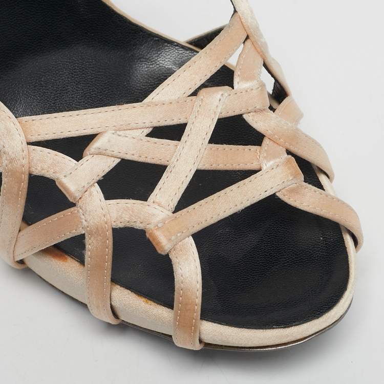 Pre Owned Celine Cream Satin Ankle Strap Sandals Size 40