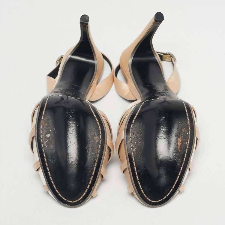 Pre Owned Celine Cream Satin Ankle Strap Sandals Size 40