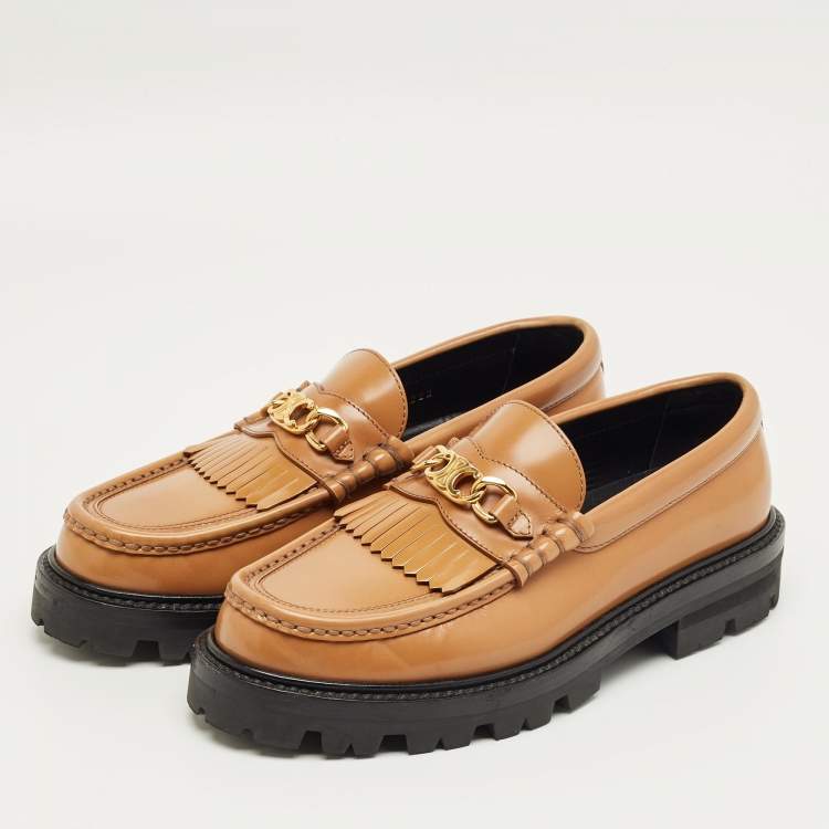 Pre Owned Celine Brown Leather Chunky Loafers Size 38