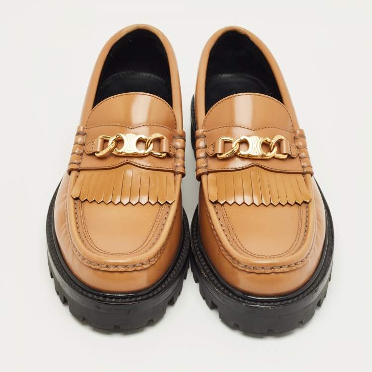 Pre Owned Celine Brown Leather Chunky Loafers Size 38