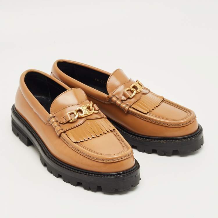 Pre Owned Celine Brown Leather Chunky Loafers Size 38
