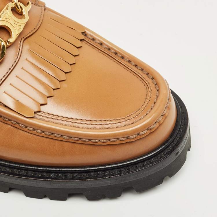 Pre Owned Celine Brown Leather Chunky Loafers Size 38