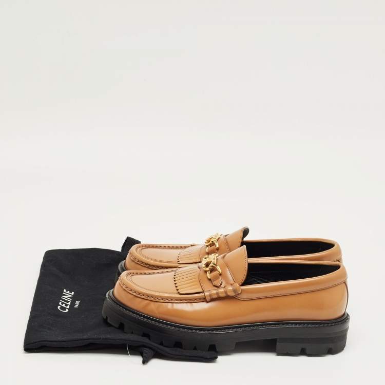 Pre Owned Celine Brown Leather Chunky Loafers Size 38