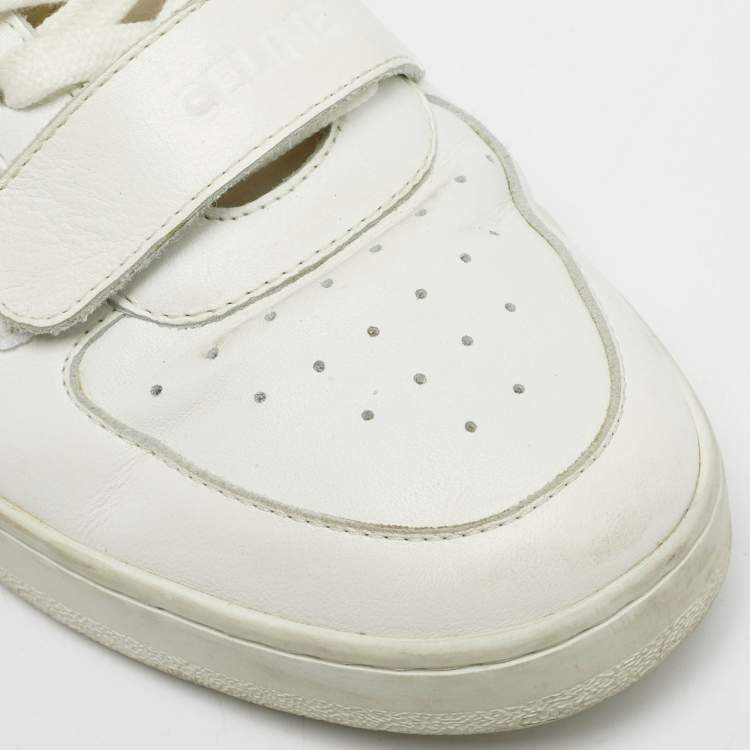 Pre Owned Celine White Leather CT-02 Lace Up Sneakers