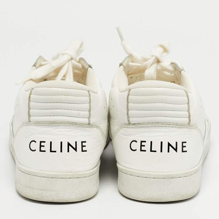 Pre Owned Celine White Leather CT-02 Lace Up Sneakers