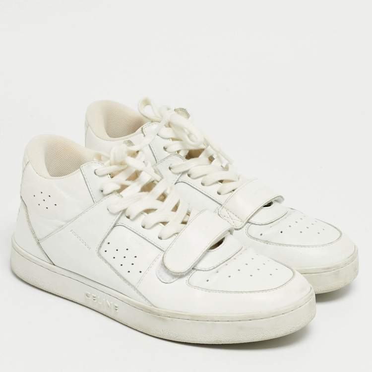 Pre Owned Celine White Leather CT-02 Lace Up Sneakers