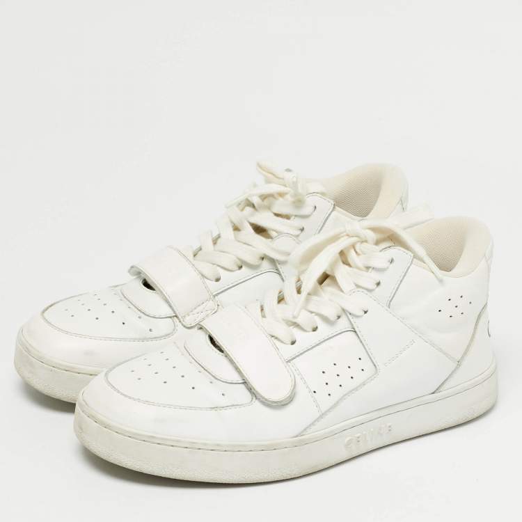 Pre Owned Celine White Leather CT-02 Lace Up Sneakers