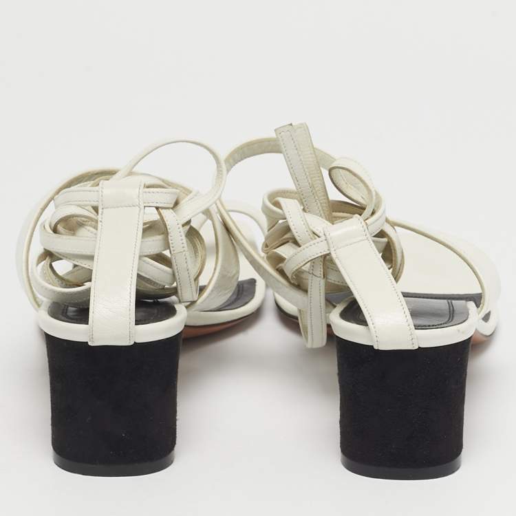 مملوكة مسبقًا Celine White Leather Toe Ring Ankle Wrap Sandals Size 38.5