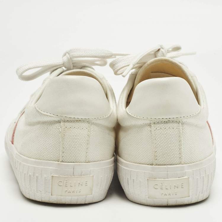 Pre Owned Celine White/Red Canvas and Leather Colorblock Pattern Low Top Sneakers Size 38