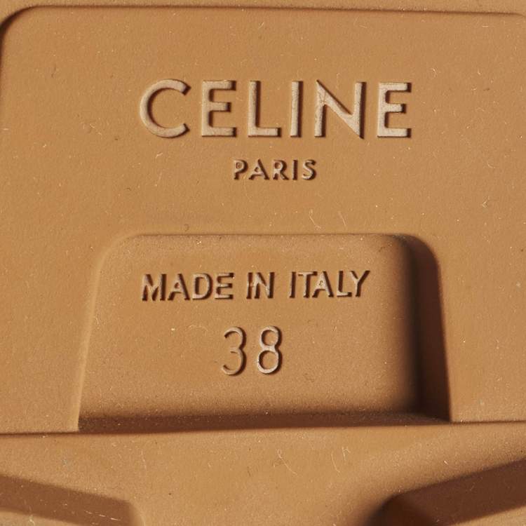 Pre Owned Celine Orange Canvas Patapans Lace Up Ankle Boots Size 38