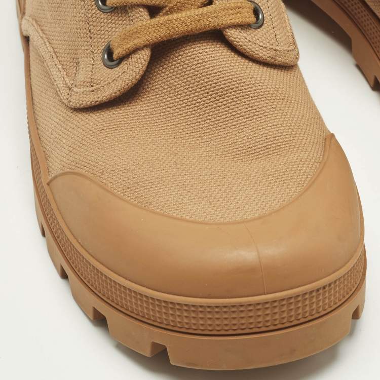 Pre Owned Celine Orange Canvas Patapans Lace Up Ankle Boots Size 38