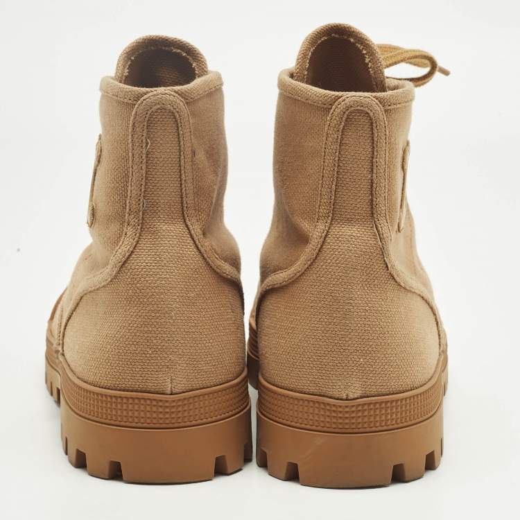 Pre Owned Celine Orange Canvas Patapans Lace Up Ankle Boots Size 38