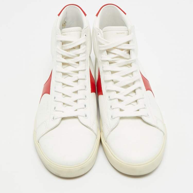 Pre Owned Celine Triomphe Size 38 White/Red Leather High Top Sneakers