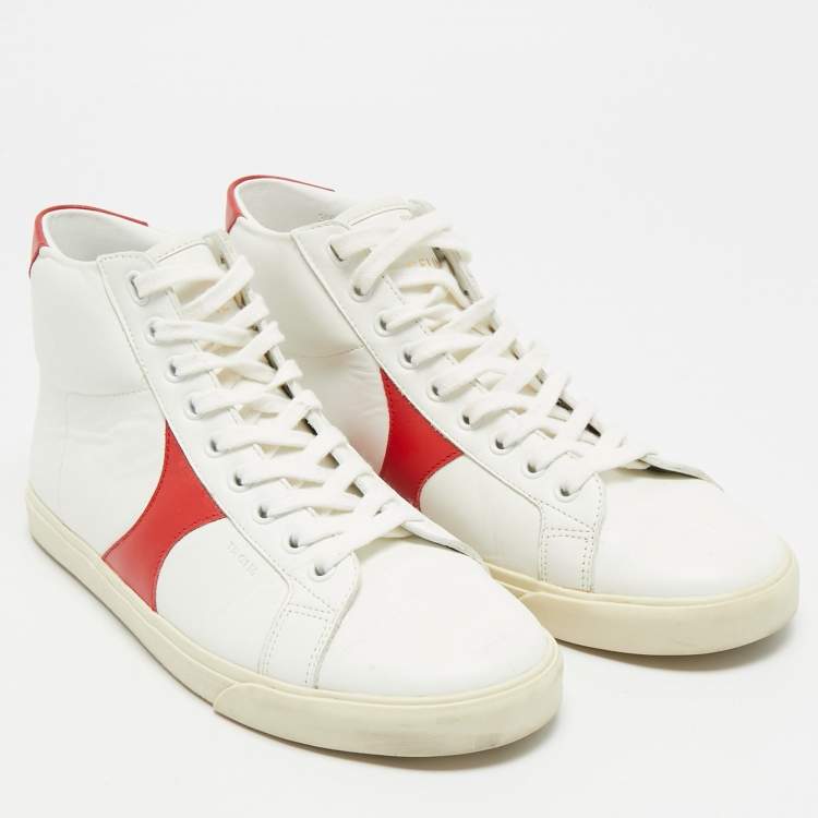 Pre Owned Celine Triomphe Size 38 White/Red Leather High Top Sneakers