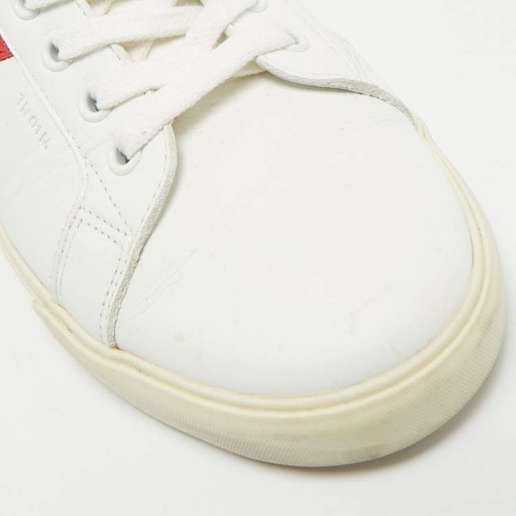 Pre Owned Celine Triomphe Size 38 White/Red Leather High Top Sneakers
